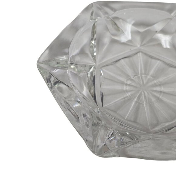 Vintage 90s Clear Glass Hexagonal Star Ashtray Geometric Heavy Duty Retro Decor - Picture 5 of 6